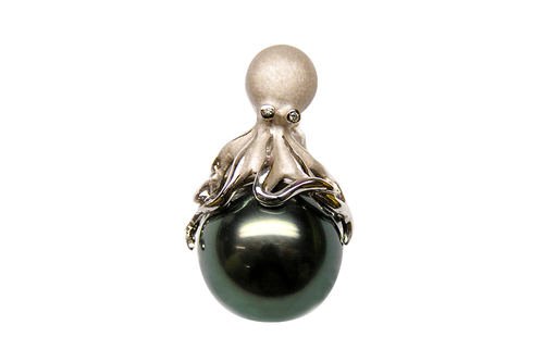 Pendant Octopus 14KR Tahitian Peacock Pearl Diamonds – I Am
