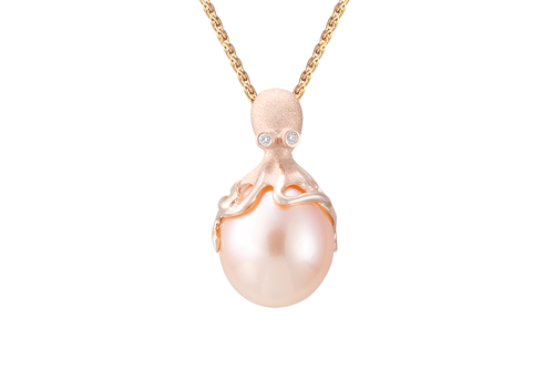 Pendant Octopus 14KR with Peach Fresh Water Cultured Pearl