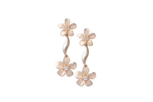 Dangling Plumeria Earrings with Diamonds