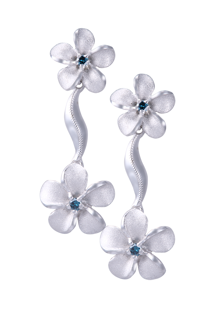 Dangling Plumeria Earrings with Diamonds