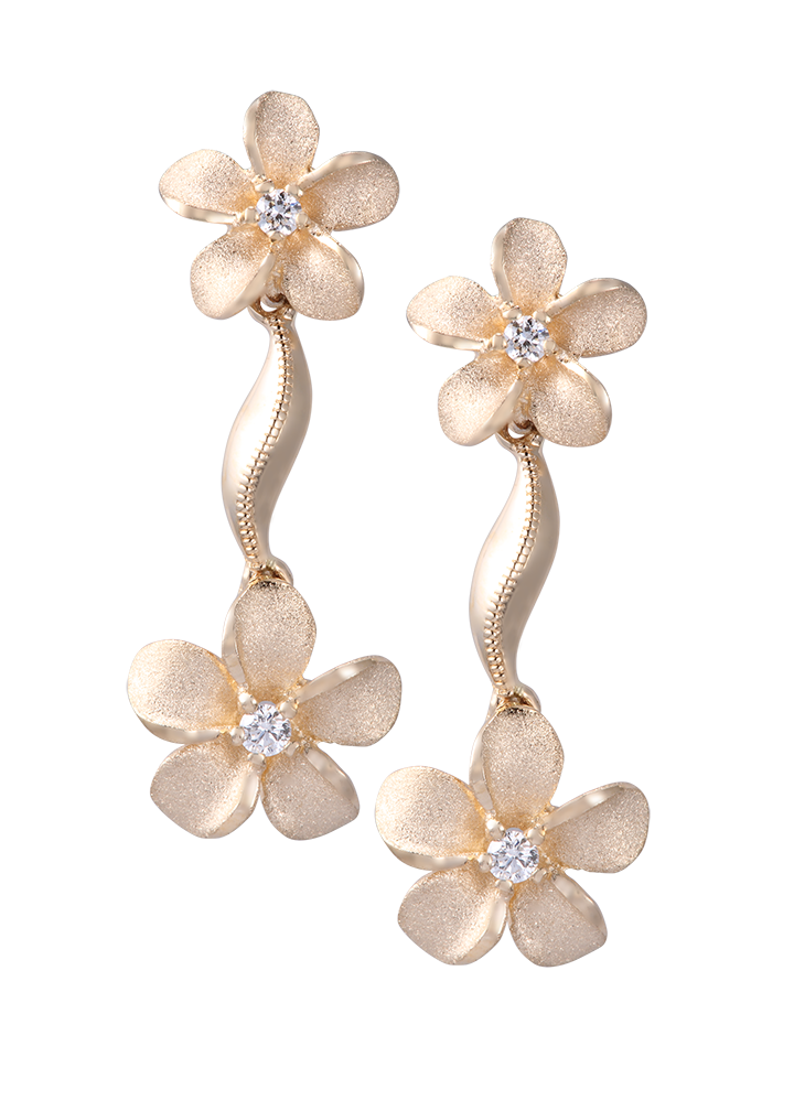 Dangling Plumeria Earrings with Diamonds
