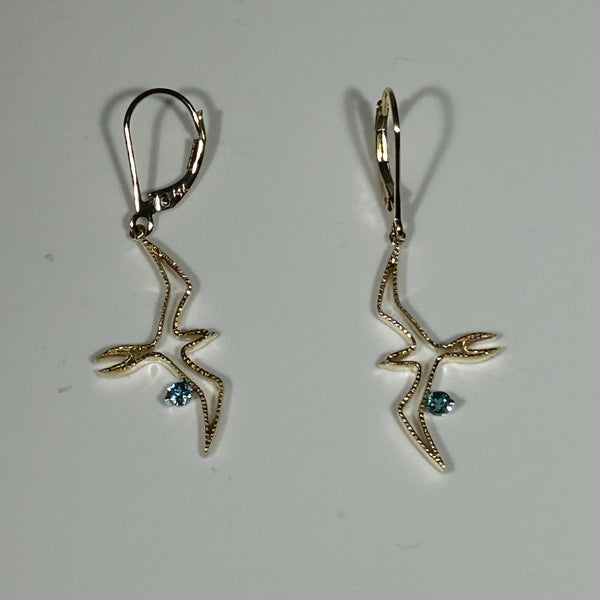 Earrings “Iwa Bird” 3mm Blue Zircon 14k 2T