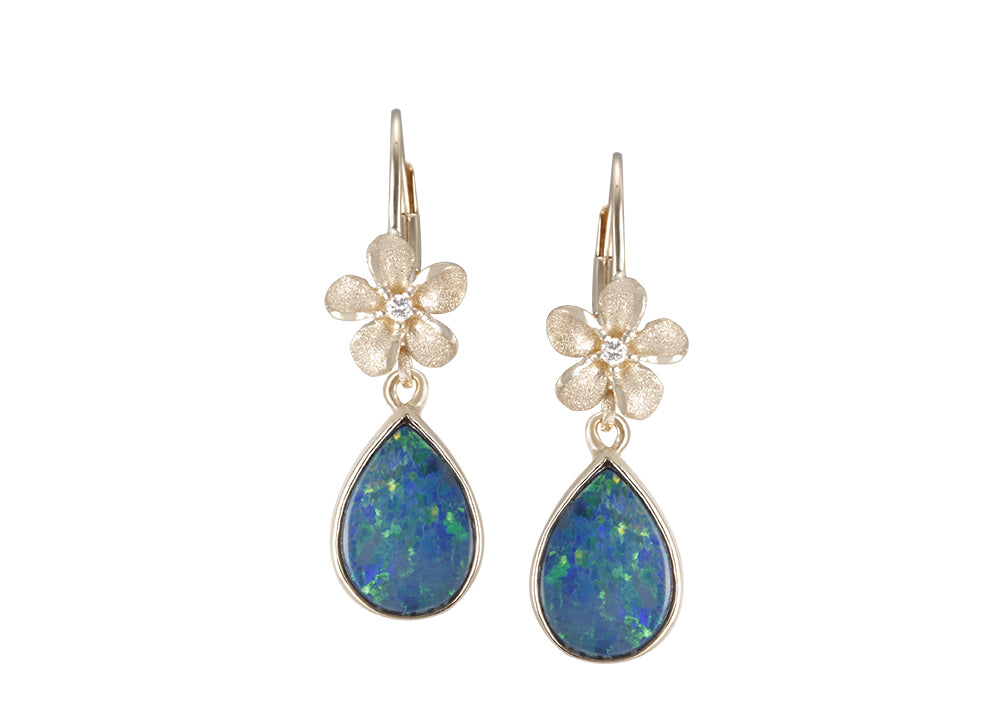 EARRING 14KY 6MM "TROPICAL MEMORY" W/2 DIA.TW .02CT 2 OPAL DOUBLET 1.3-2.3CT (SHOWROOM)
