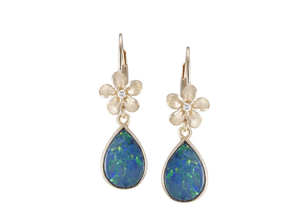Copy of EARRING 14KY 6MM "TROPICAL MEMORY" W/2 DIA.TW .02CT 2 OPAL DOUBLET 1.3-2.3CT