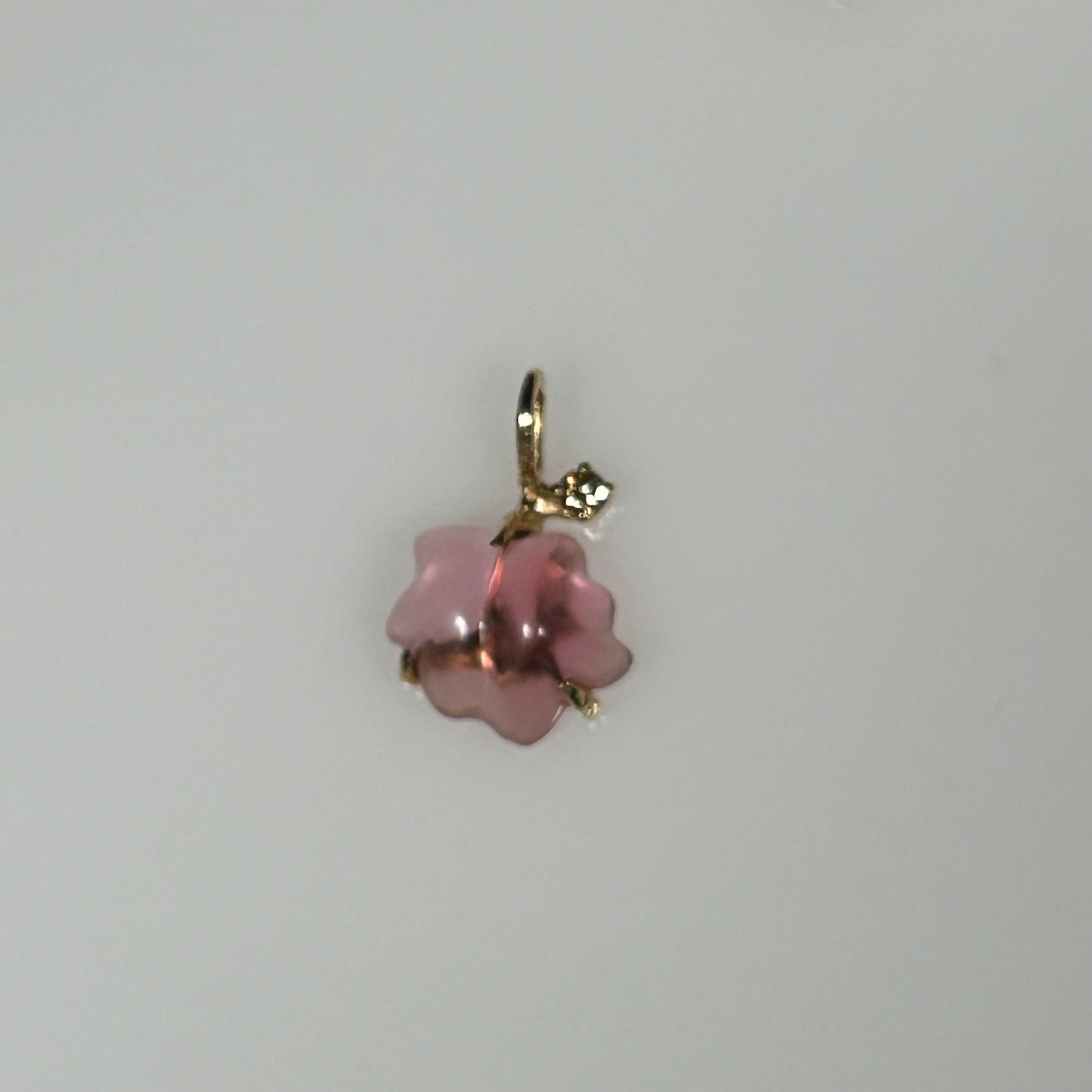 Pendant Carved California Pink Tourmaline Diamond 14K