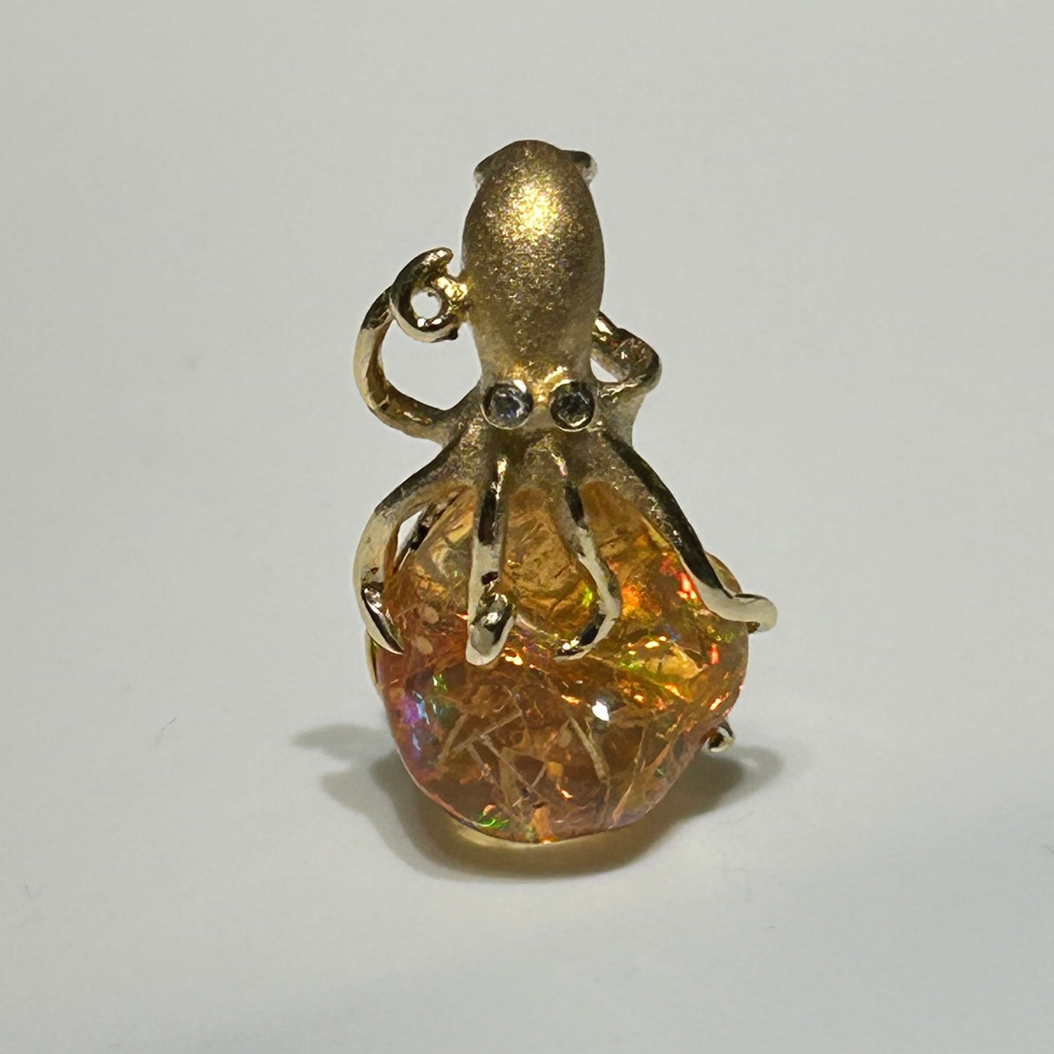 Pendant Octopus “Fire Opal” Diamonds 14k