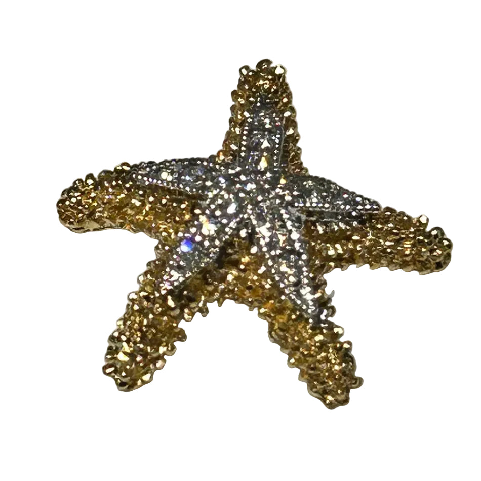 Pendant Starfish 17mm Diamonds White and Yellow Gold