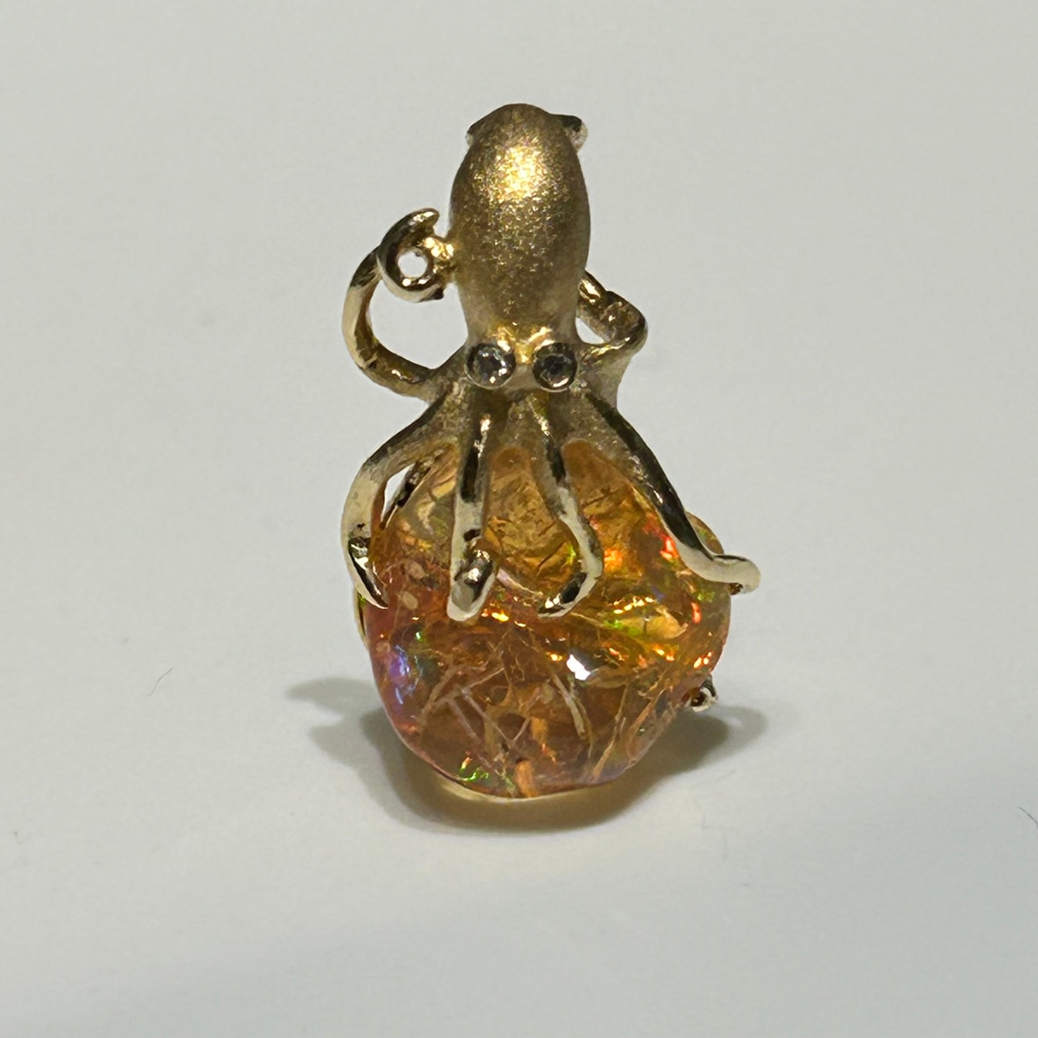 Pendant Octopus “Fire Opal” Diamonds 14k