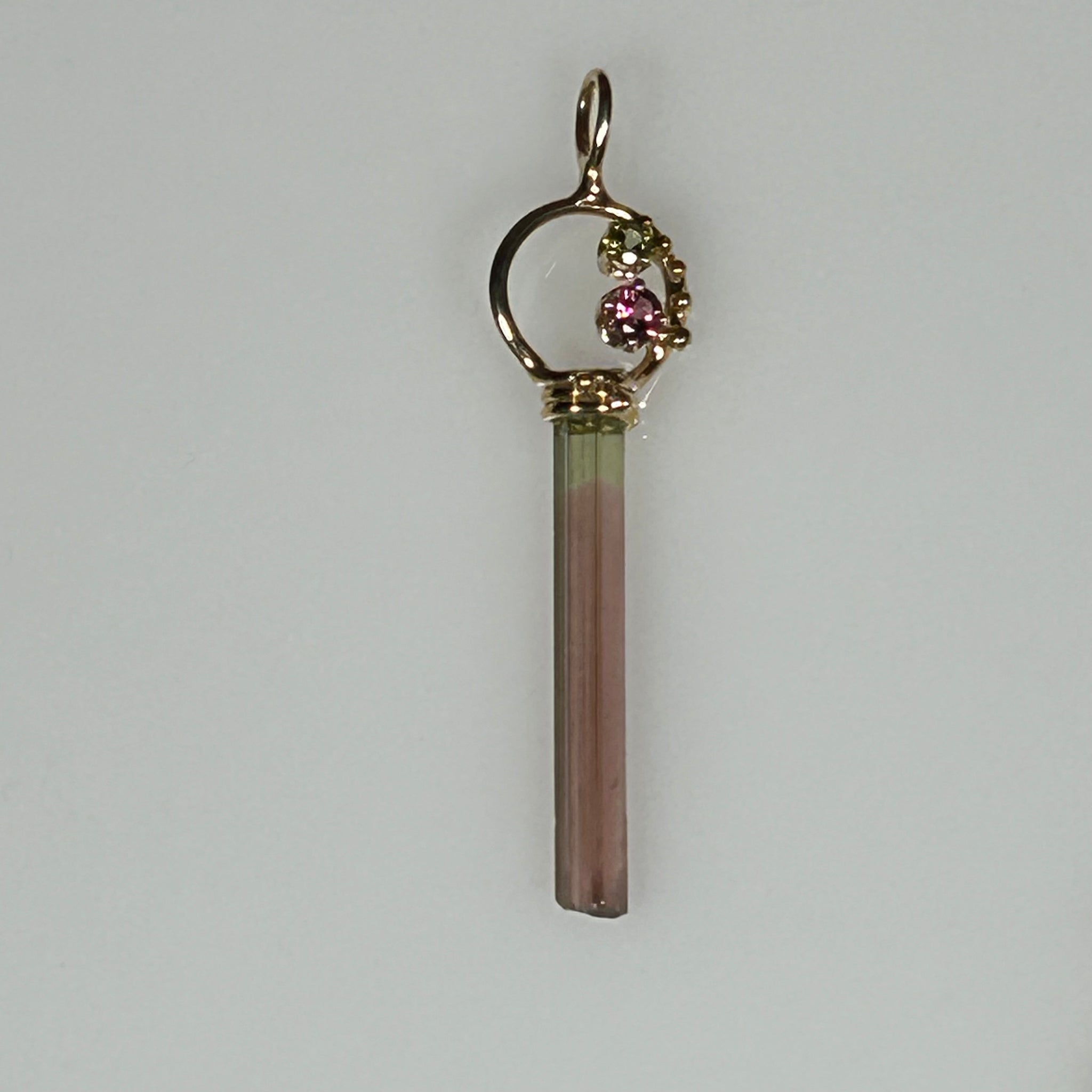 Pendant California 1 1/2” Bi Color “Watermelon” Tourmaline 2 stones 14K