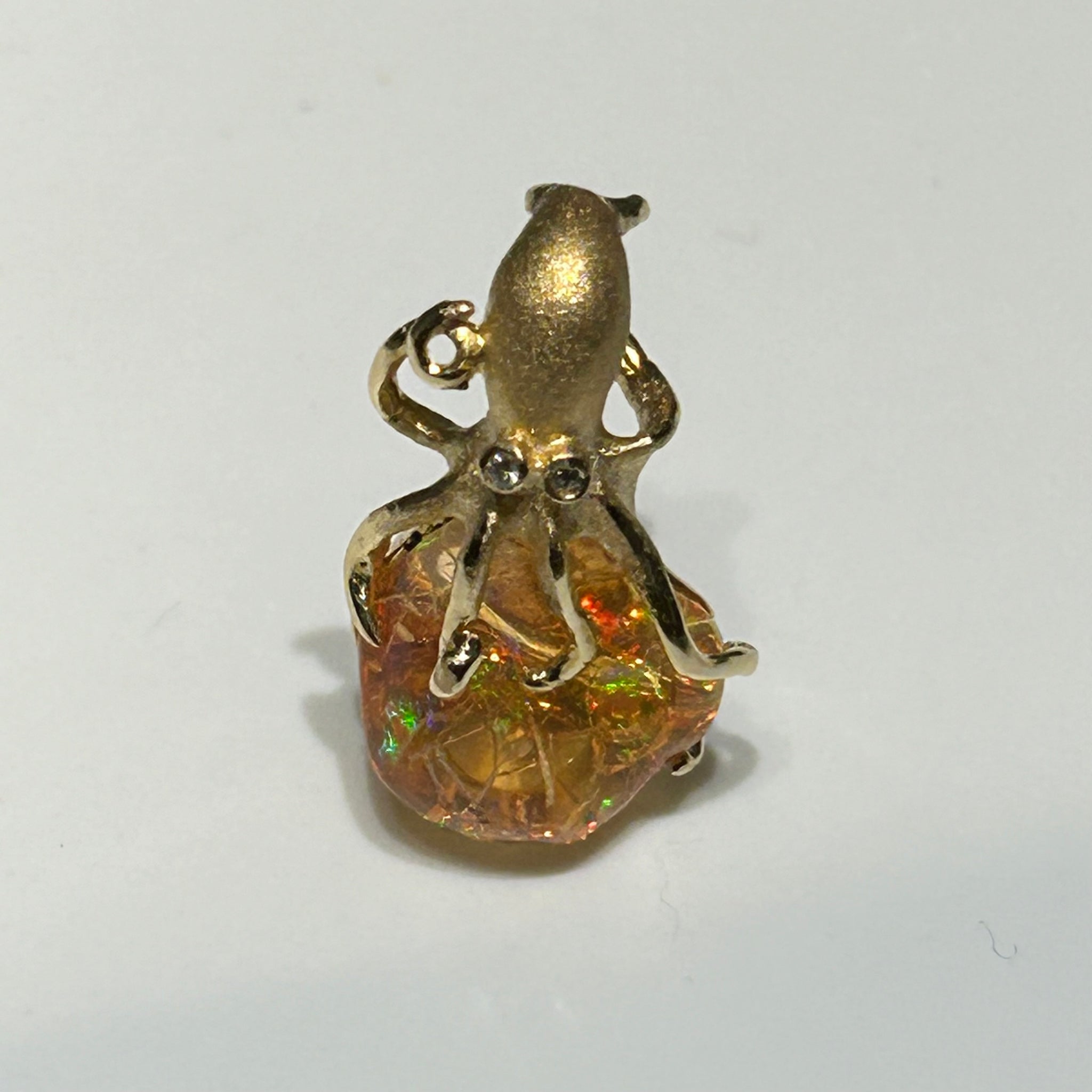 Pendant Octopus “Fire Opal” Diamonds 14k