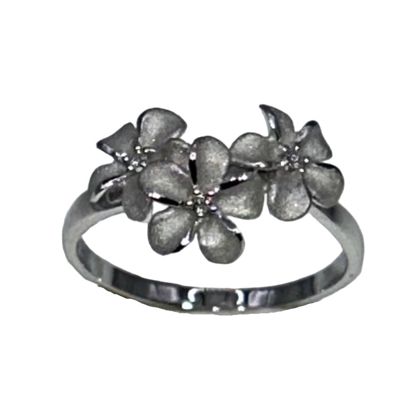 Ring Plumeria 3 Flower 8mm Gold with Diamonds