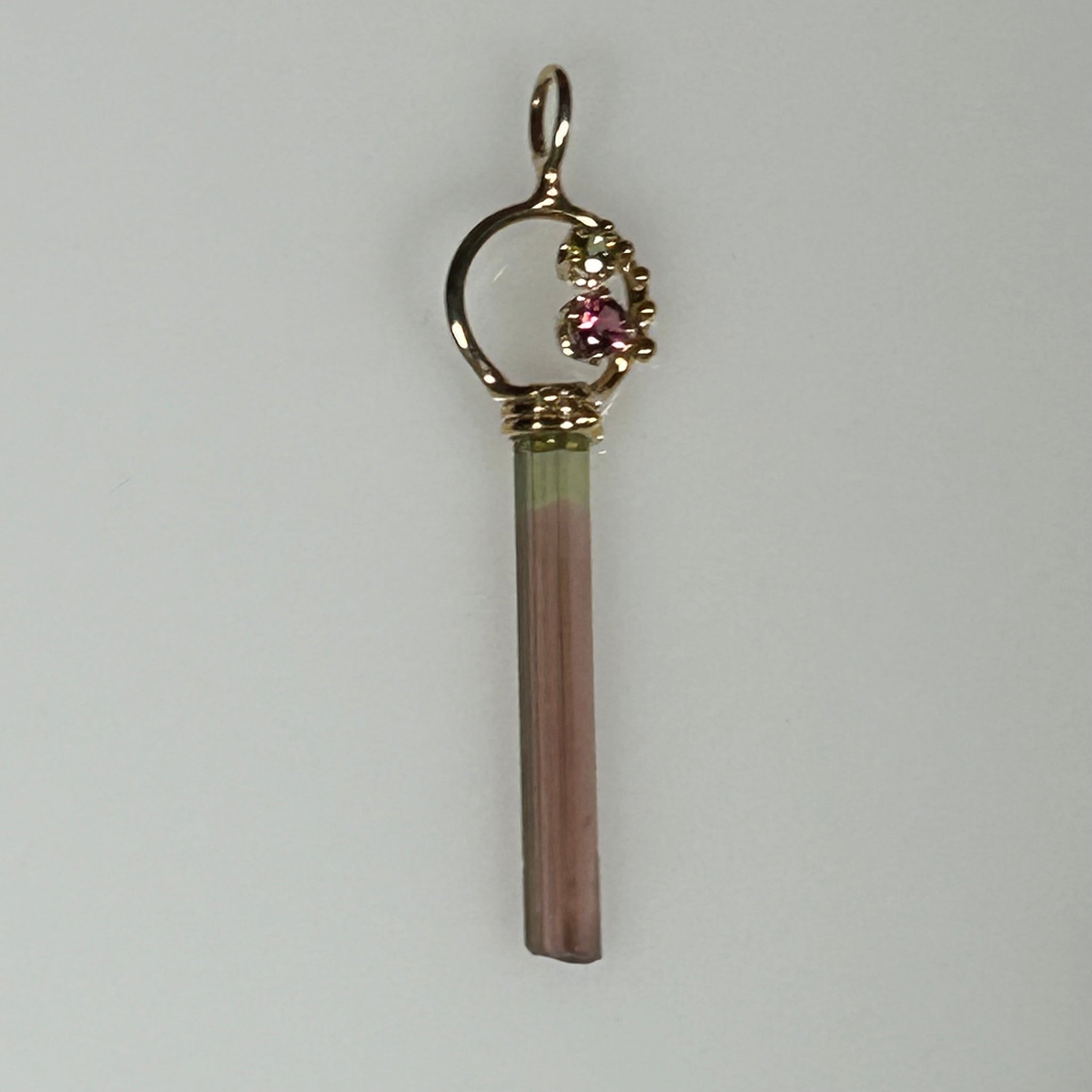 Pendant California 1 1/2” Bi Color “Watermelon” Tourmaline 2 stones 14K
