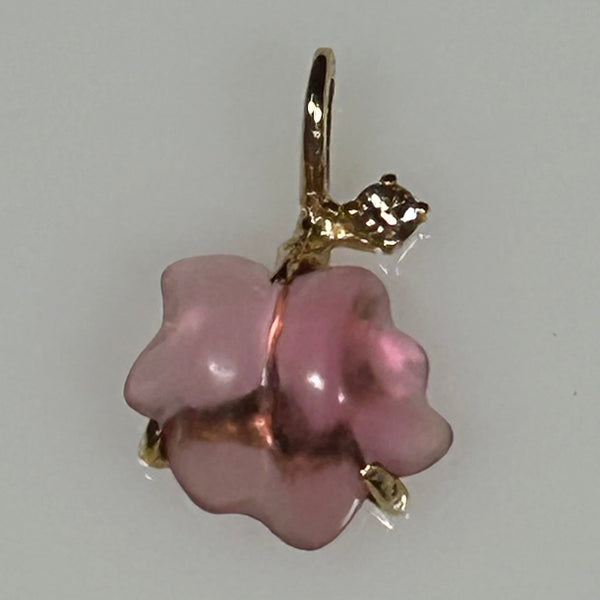 Pendant Carved California Pink Tourmaline Diamond 14K