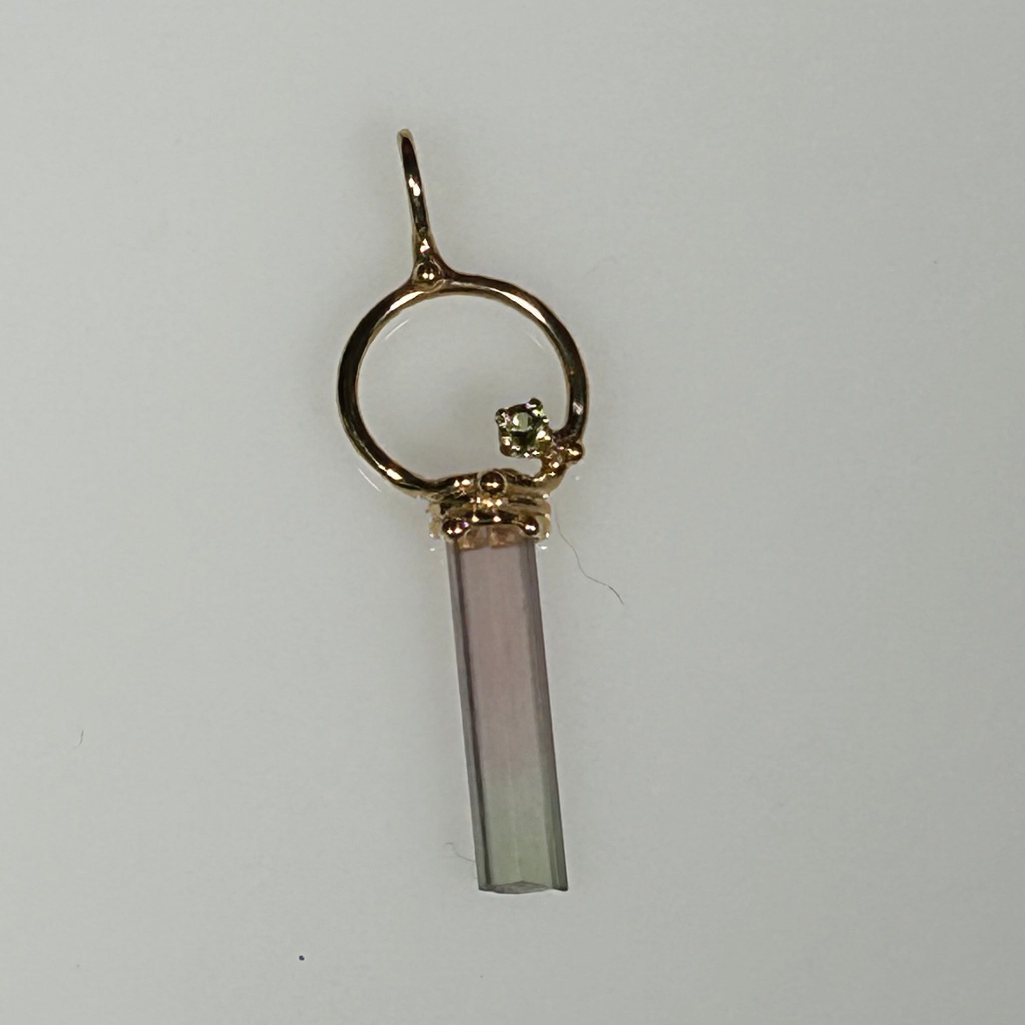 Pendant California 1” Bi Color “Watermelon” Tourmaline w/stone 14K