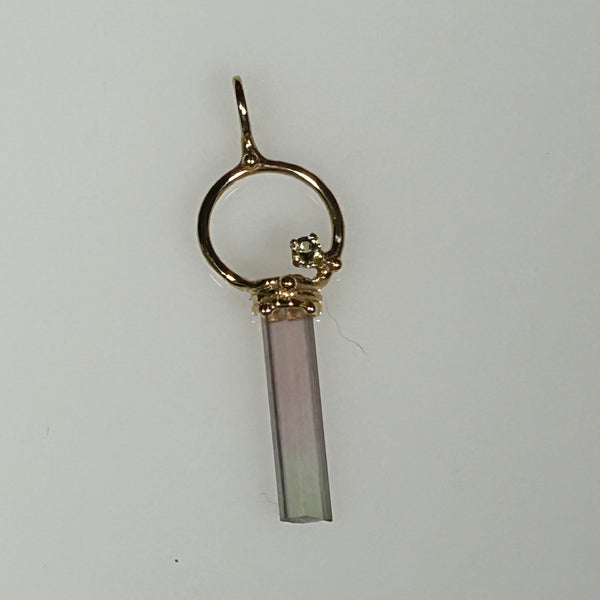 Pendant California 1” Bi Color “Watermelon” Tourmaline w/stone 14K