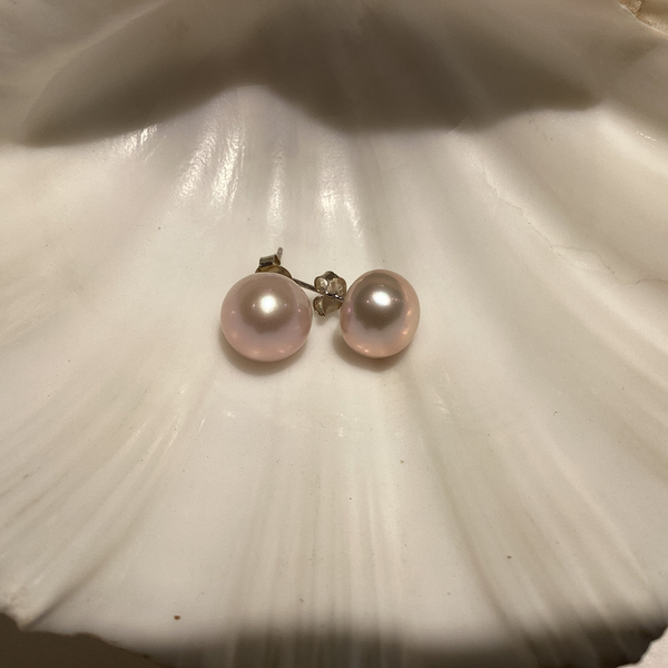 Earring Stud 11mm Button Freshwater Pearl SS