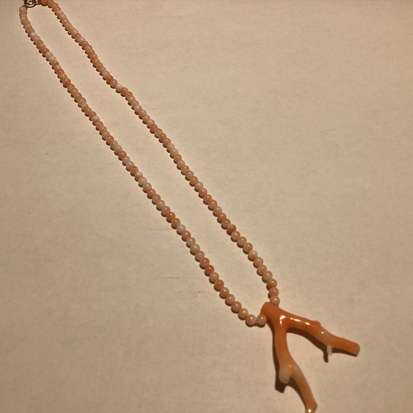Necklace 14k Pink Coral 3.7mm W/Branch 16” 8.47g
