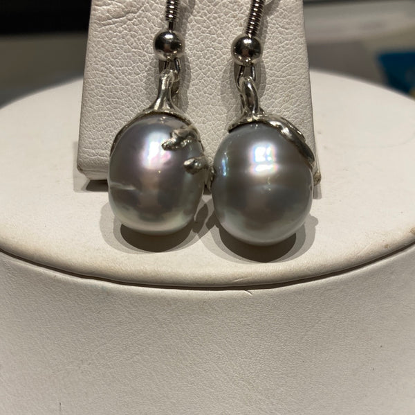 EARRING .925 "SYLVIE" COULEI 13MM WHITE SO. SEA PEARL W/FRENCH HOOK(SHOWROOM)