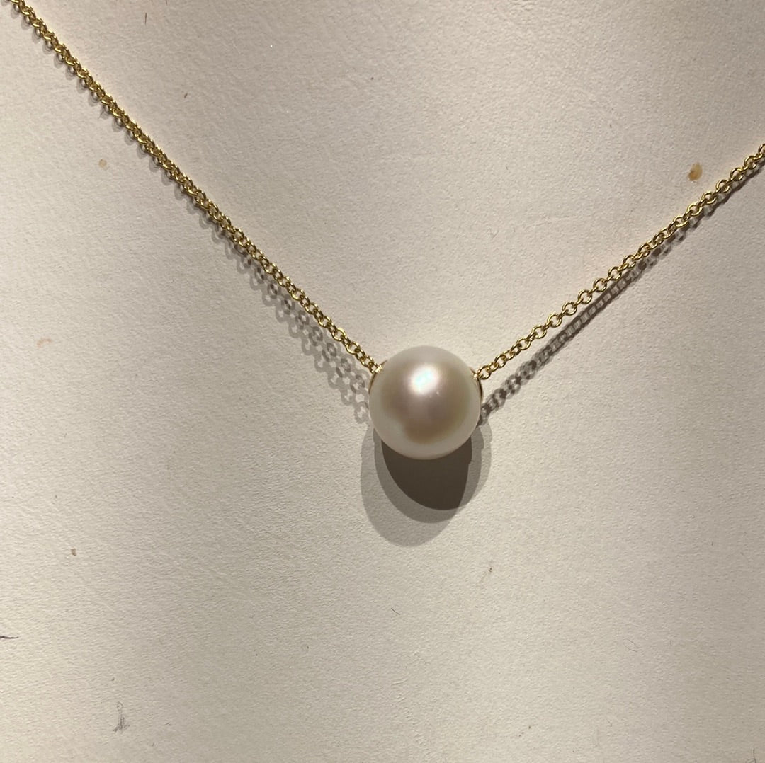 SLIDE 14K Y    18" CABLE CHAIN W/WHITE 8MM FRESHWATER PEARL
