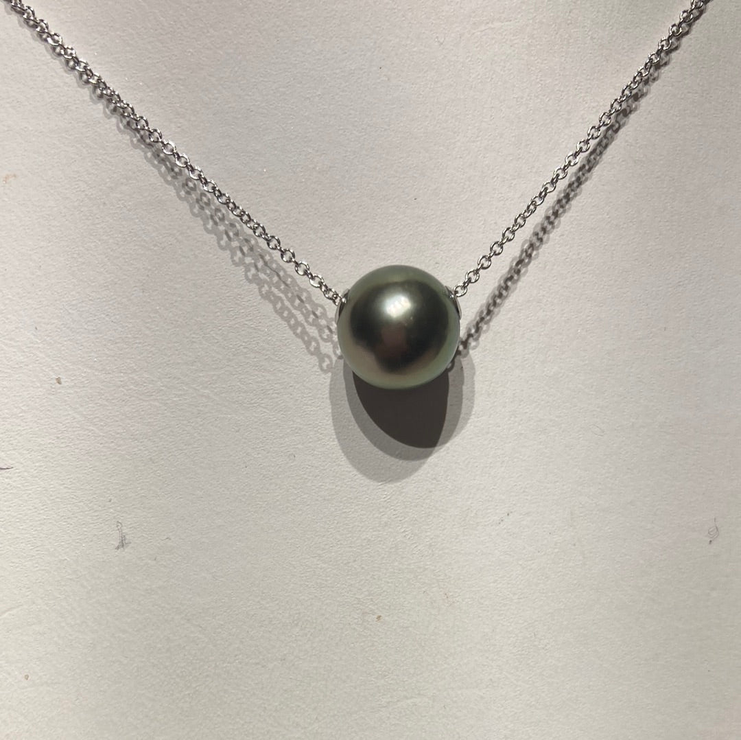 SLIDE 14K W 16" 9MM TAHITI BLK PEARL WITH CABLE CHAIN
