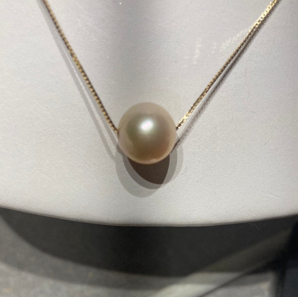 NECKLACE 14K 18" BOX CHAIN 9-10MM PINK FRESHWATER PEARL(SHOWROOM)