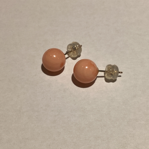 Earring 14k Pink Coral 8.5mm Plain Bead