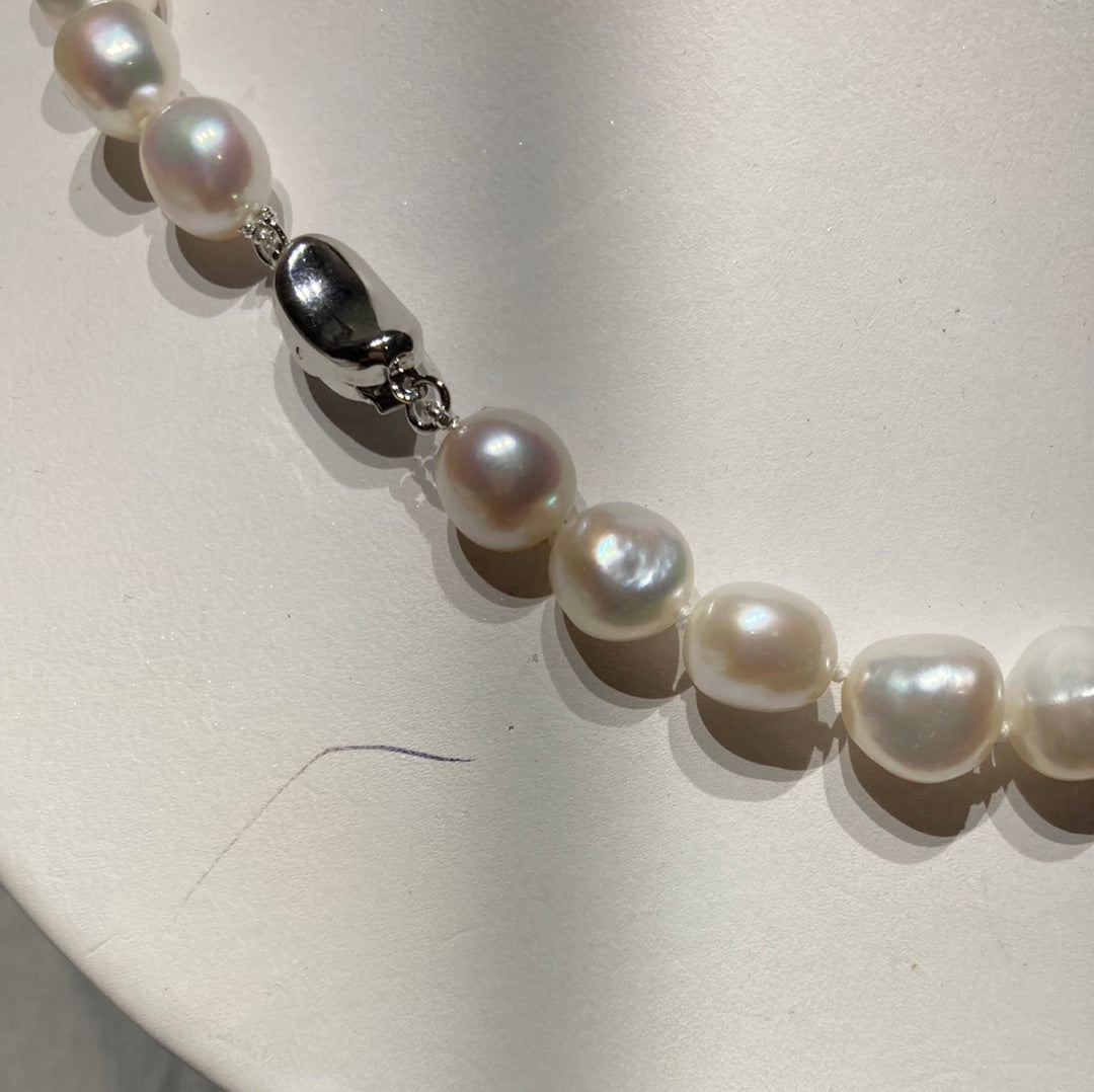 STRAND 18" IRREGULAR DONUT 7-12MM WHITE FRESHWATER PEARL .925 TOUCH CLASP (SHOWROOM)