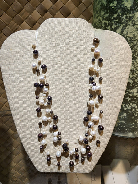 @ Freshwater Pearl Illusion necklace, natural white w/black enhanced pearls