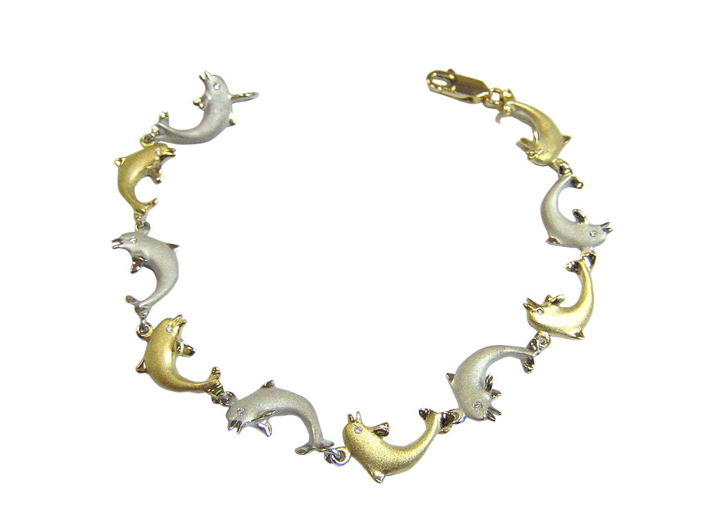 White and Yellow Gold Dolphin Bracelet with Diamonds