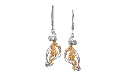 White and Yellow Gold Seahorse Earrings with Diamonds