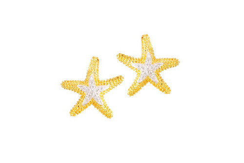 16mm Yellow Gold Starfish Earrings with Diamonds