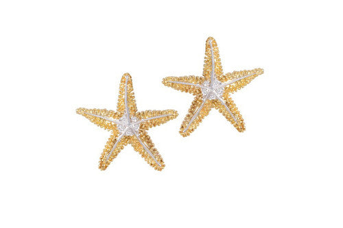 21mm Yellow Gold Starfish Earrings with Diamonds