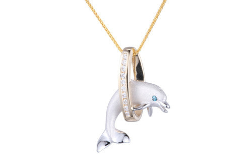 White Gold Dolphin in Hoop Pendant with Diamonds