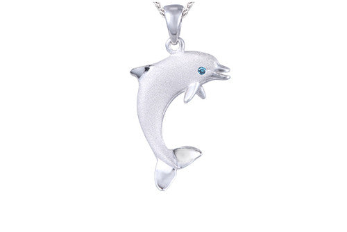 White Gold and Blue Diamond Dolphin Pendant
