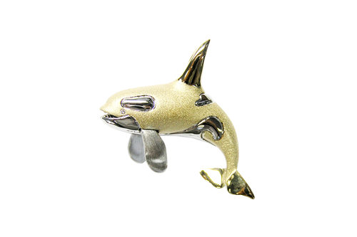 40mm White and Yellow Gold Whale Pendant with Diamonds