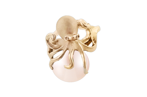 Yellow Gold Octopus Pendant with White Pearl