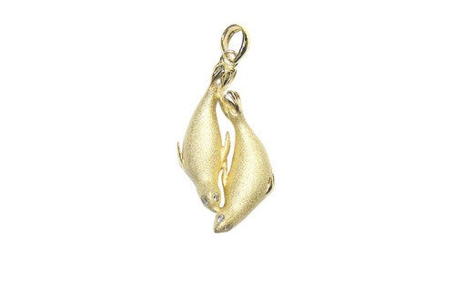 Yellow Gold 2 Seals 30mm Pendant with Diamonds