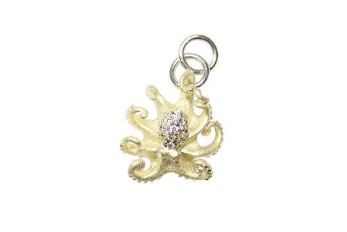 16mm White Gold Octopus Bracelet Charm with Diamonds
