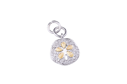 12mm White and Yellow Gold Sand Dollar Bracelet Charm with Diamonds
