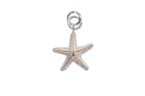 16mm White and Rose Gold Starfish Bracelet Charm with Diamonds