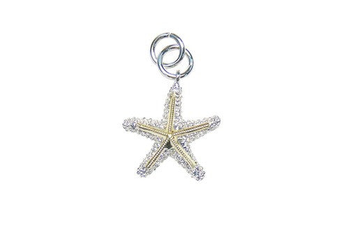 16mm White and Yellow Gold Starfish Bracelet Charm with Diamonds