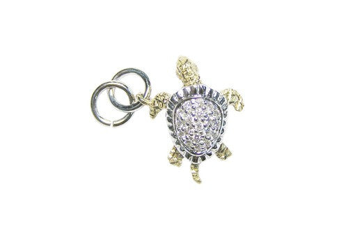 17mm White and Yellow Gold Turtle Bracelet Charm with Diamonds
