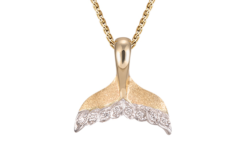 Yellow Gold Whale Tail Pendant with Diamonds on Ends