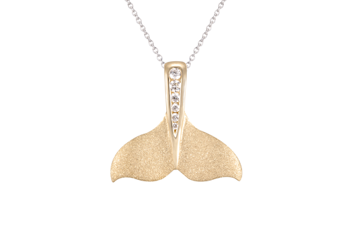 Yellow Gold Whale Tail Pendant with Diamonds
