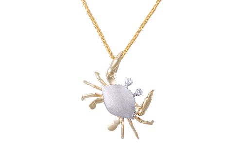 25mm White and Yellow Gold Crab Pendant with Diamonds