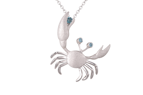 22mm White Gold Crab Pendant with Blue Diamonds