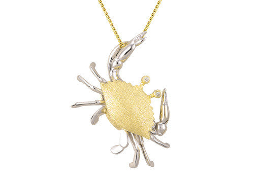 28mm White and Yellow Gold Crab Pendant with Diamonds