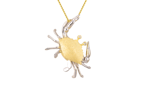 25mm Yellow and White Gold Crab Pendant with Diamonds