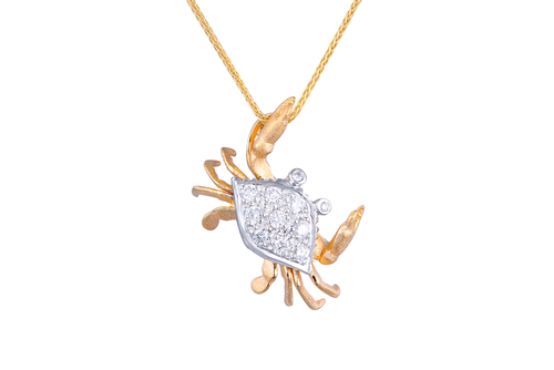 Yellow and White Gold Crab Pendant with Diamonds