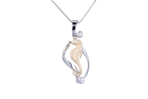 22mm Yellow and White Gold Seahorse Pendant with Diamonds